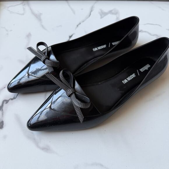 Melissa x Jason Wu Bow Pointed Toe Jelly Flats in Black Size 38 - Picture 5 of 8